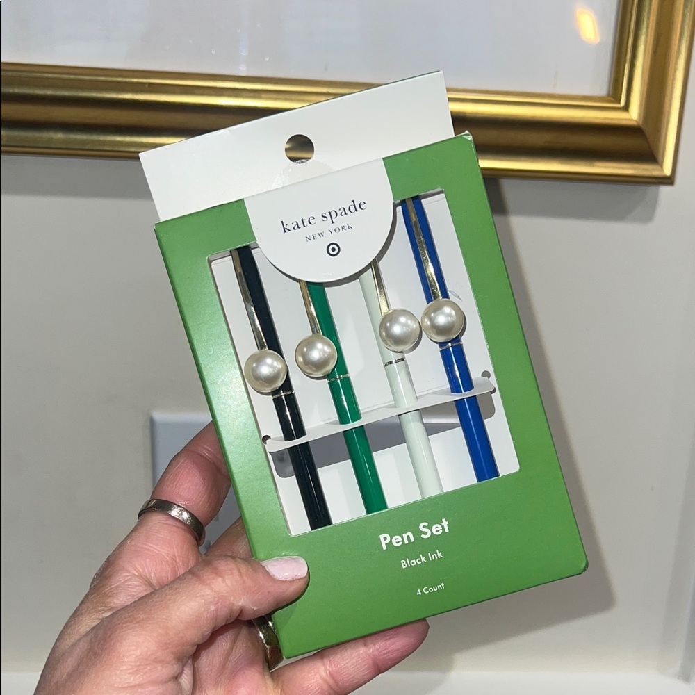 Kate Spade Green Pen Set with Pearl Details
